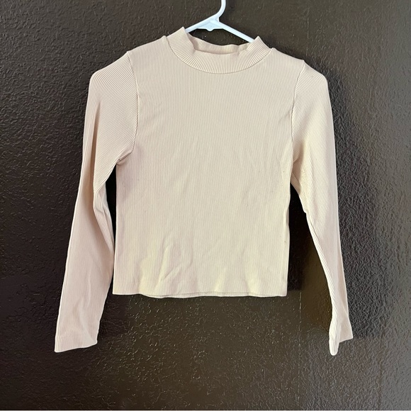 Cream Ribbed Long Sleeve Cropped Top, Size Small / Medium - Picture 1 of 4